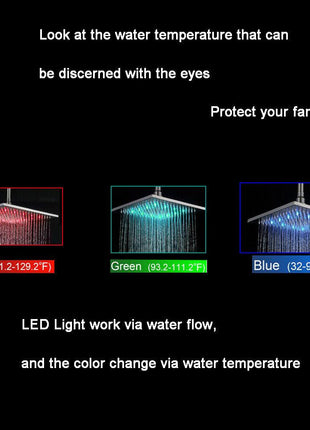 16 inch LED Rain Massage Body Jet Sprayer Chrome Finish Shower Faucet Set Combo