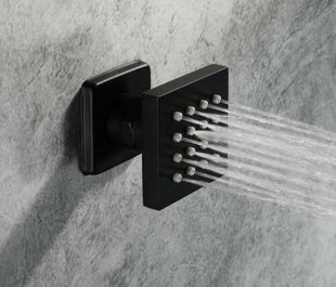 20'' Flushed on rainfall and waterfall ceiling matte Black 4 way thermostatic shower faucets with 6 body jets