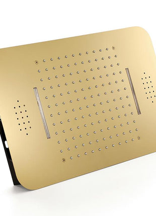 Polished Gold Music LED Flushed in 23X 15inch shower head 4 way thermostatic valve that each function run at the same time and separately